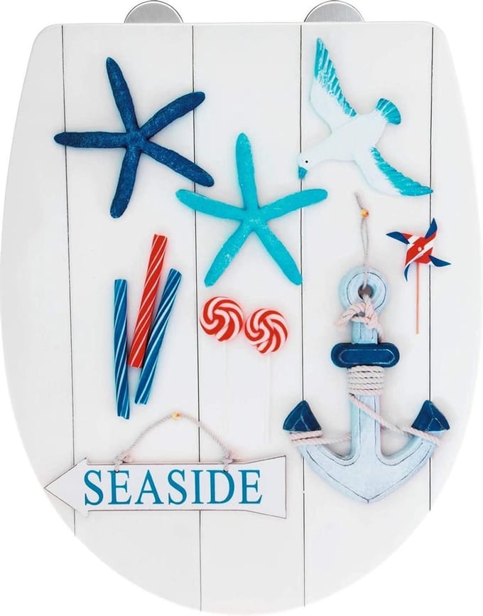 Wenko Wc-bril Seaside 36,5 X 45 Cm Acryl Wit/blauw/rood