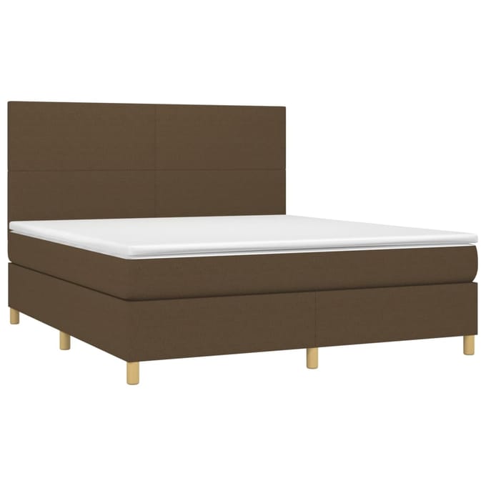 vidaXL - Boxspring - met - matras - en - LED - stof - donkerbruin - 180x200 - cm