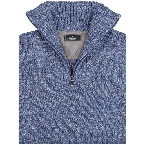 Ragman Trui Troyer Zip Cotton Knit Pullover Elbow Patches Blauw Melange / male