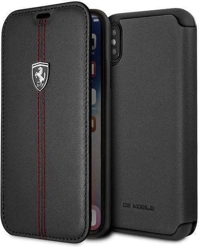 Ferrari Echt Lederen Book Hoesje Heritage Vertical Stripe voor iPhone X | XS