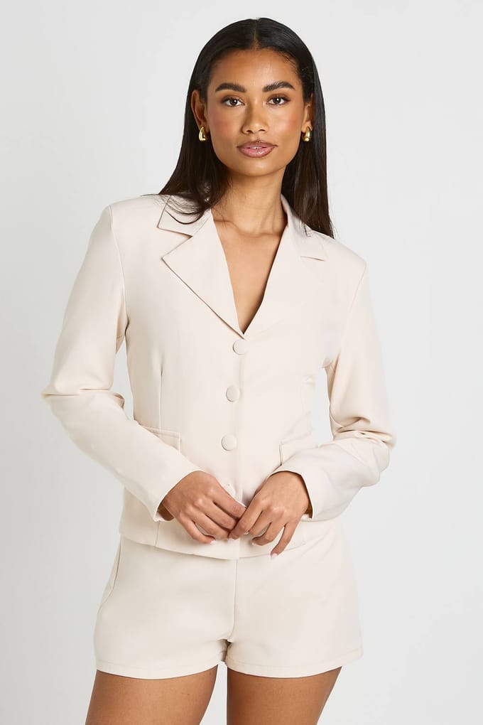 boohoo Dames Getailleerde Blazer Met Zakdetail | Creme | Maat: 44