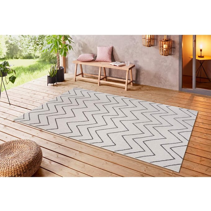 Leva Vloerkleed 80 cm x 150 cm Flor Crème - Zwart