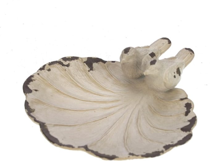 Schaaltje vogeltjes antiek wit 11x11x3,5cm