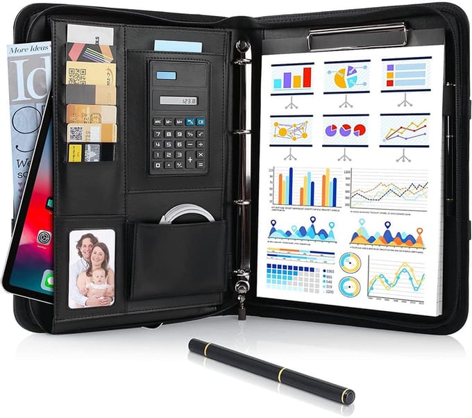 A4 Conferentiemap PU-Leer - met Tablet Vak & Rekenmachine - Zwart