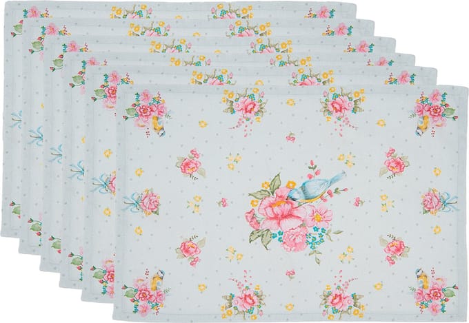Clayre & Eef Placemats Set van 6 48x33 cm Groen Katoen Bloemen Tafelmat