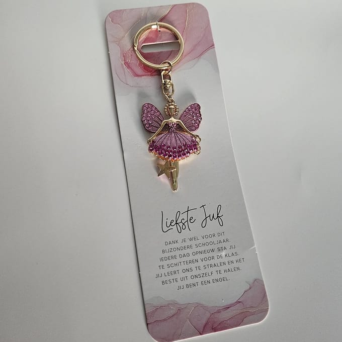 Sleutelhanger engel liefste juf - cadeau idee juf - einde schooljaar - verjaardag juf - juf - engel - sleutelhanger