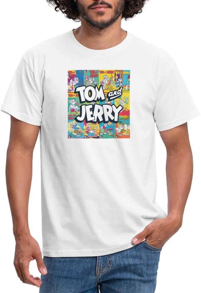 Tom And Jerry Logo Met Vintage Cover Collage T-Shirt Heren