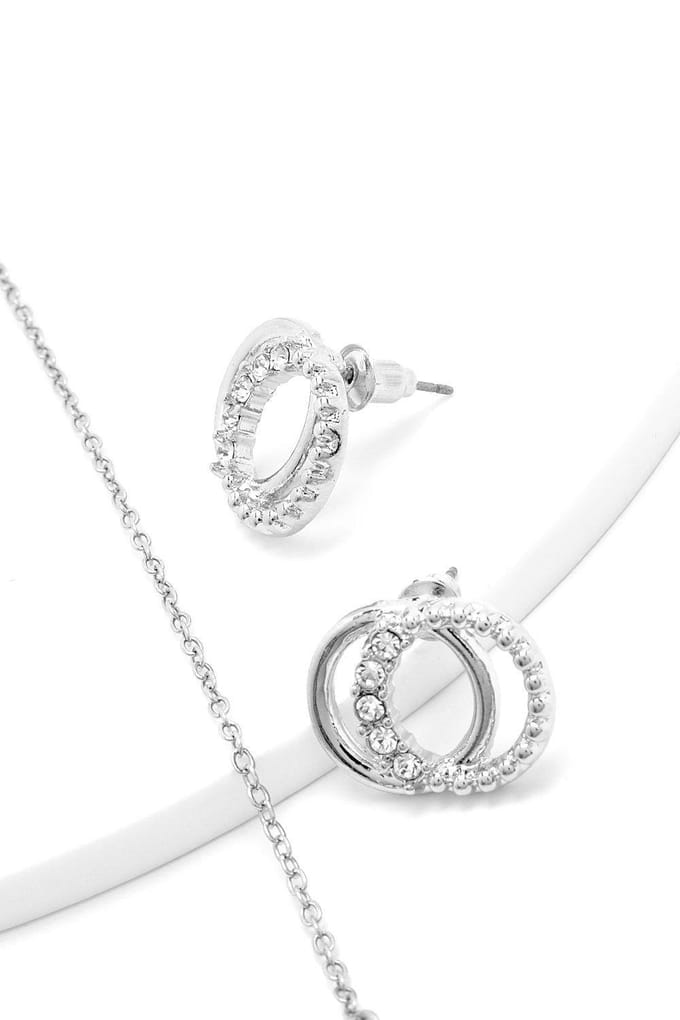 boohoo Dames Links Ketting en Oorbellen Set | Zilver