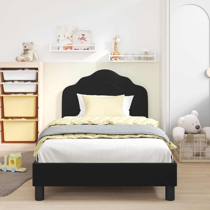vidaXL - Kinderen - bedframe - met - hoofdboard - Zwart - 90 - x - 190 - cm - Fluweel