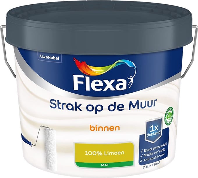 Flexa - Strak Op De Muur Binnen Mat - 100% Limoen - Mengverf - 2,5 L