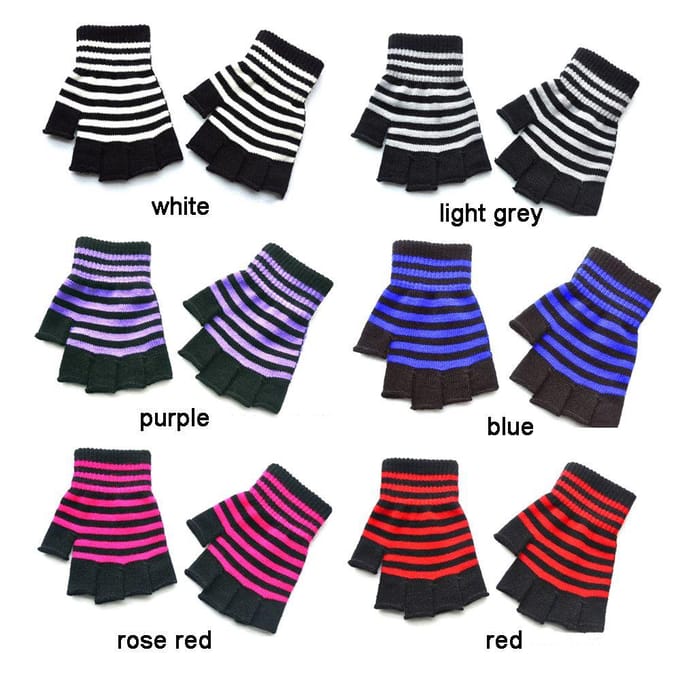 Gestreepte Streepjes Unisex One Size Vingerloze Handschoenen Gothic Breien Vingerloze Handschoenen Winter Warm Elastische Comfortabele Handschoenen