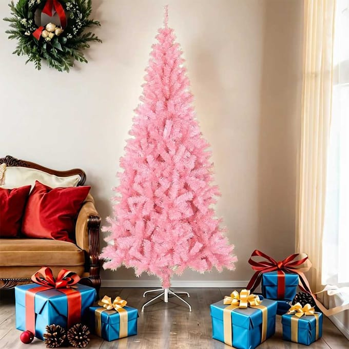 vidaXL - Kunstkerstboom - met - standaard - 180 - cm - PVC - roze