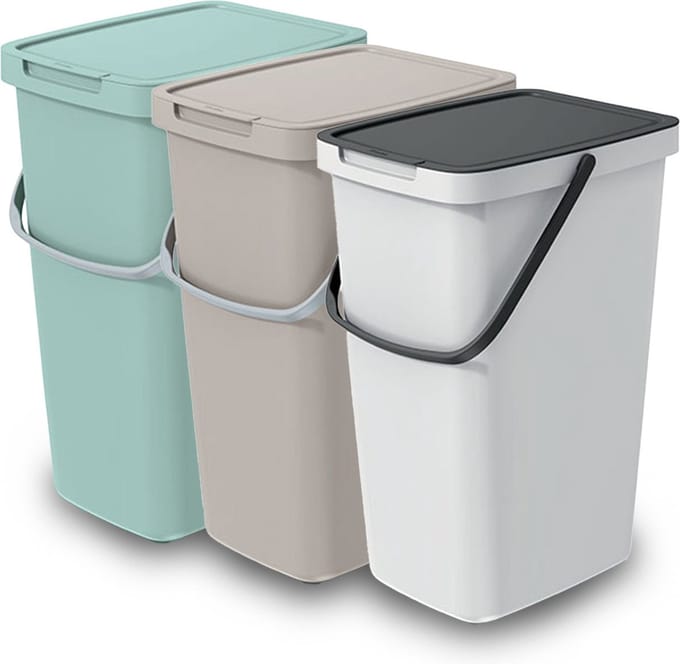 Keden GFT/rest afvalbakken set - 3x - 20L - Beige/groen/wit - 23 x 29 x 45 cm - afval scheiden