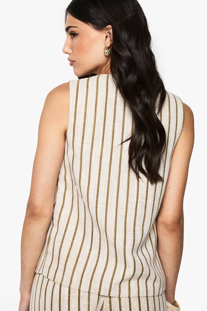 boohoo Dames Tailored Pinstripe Linen Look Button Waistcoat | Steen | Maat: 36