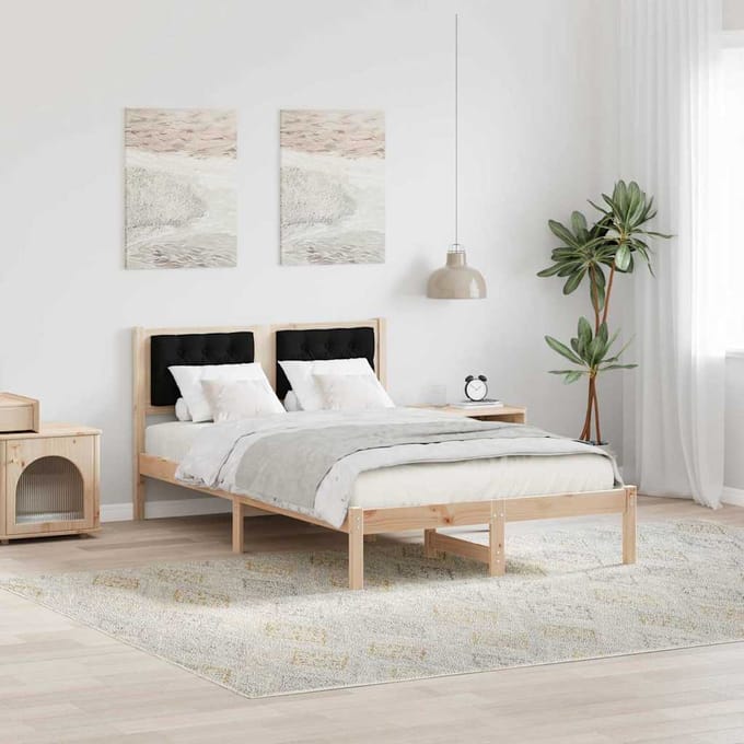 vidaXL - Bedframe - met - hoofdeinde - Zwart - 120 - x - 190 - cm - Massief - grenenhout
