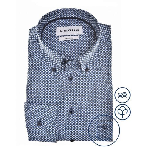 Ledûb Overhemd Easy Iron Allover Abstract Fantasy Pattern Midden Blauw / male