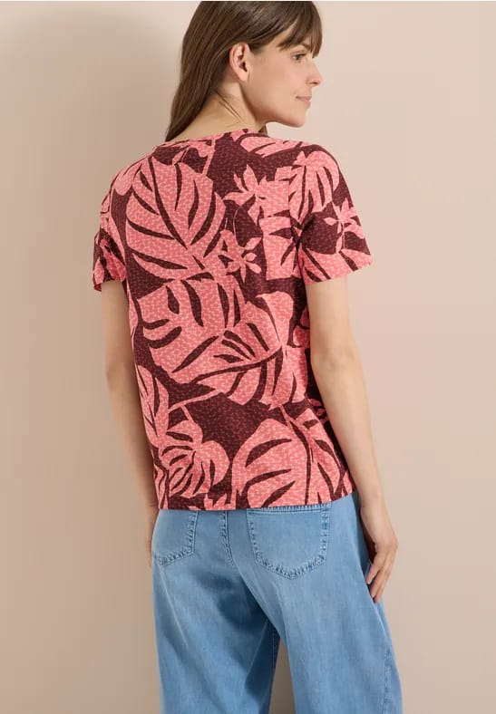 Shirt met ronde hals en bladprint