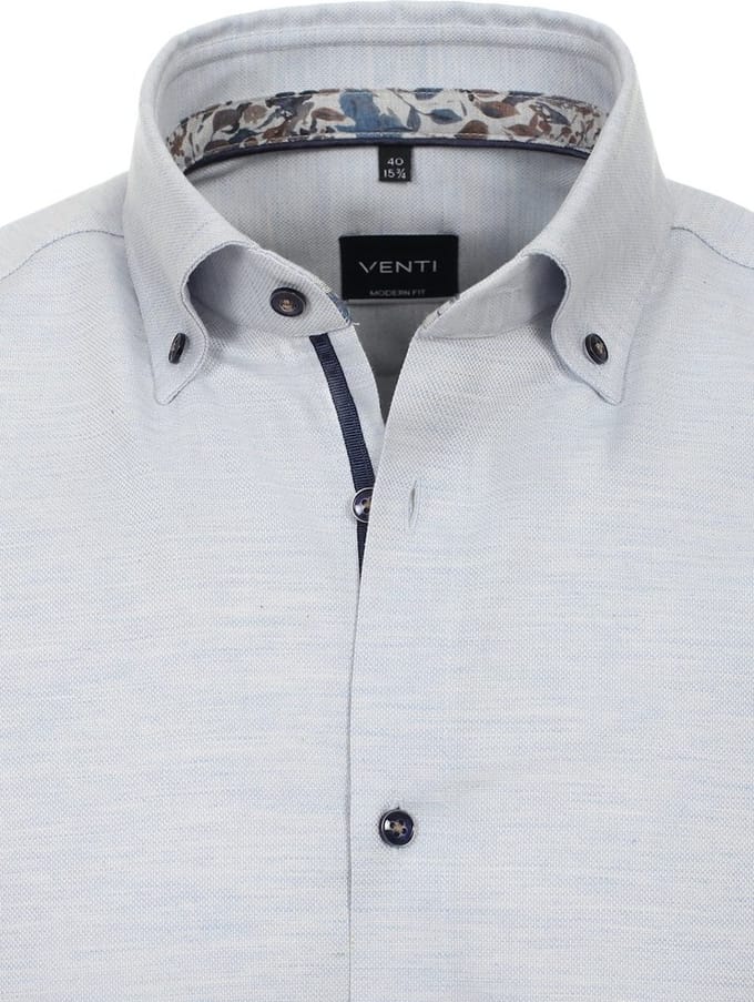 Blauw Gewerkt Venti Heren Overhemd Met Motief Kraag Modern - L