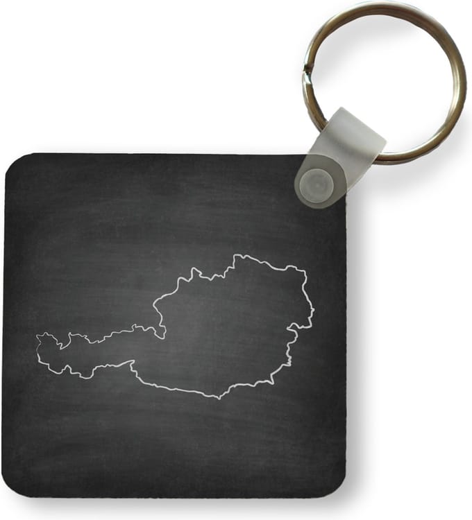 Sleutelhanger - Uitdeelcadeautjes - Zwart-wit illustratie van Oostenrijk - Plastic