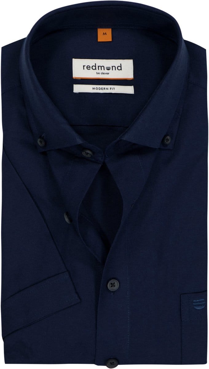 Redmond modern fit overhemd - korte mouw - Oxford - donkerblauw