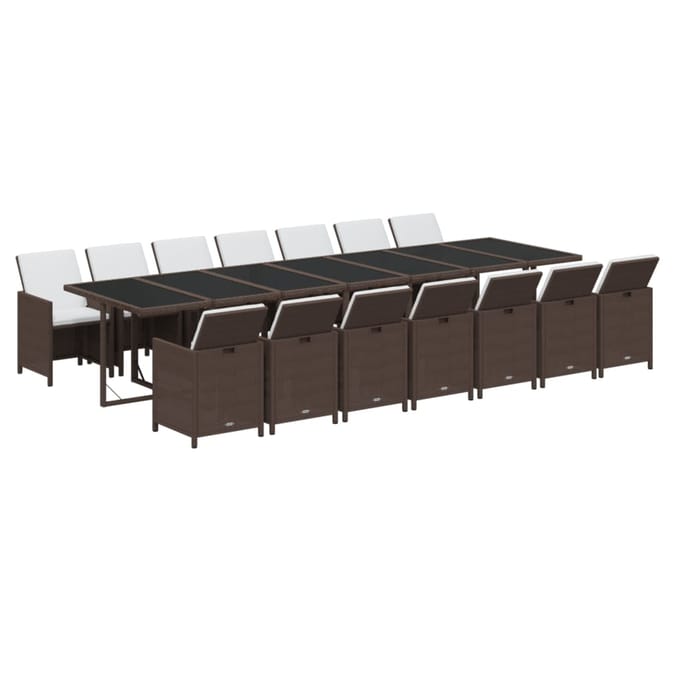 vidaXL - 15-delige - Tuinset - met - kussens - poly - rattan - bruin