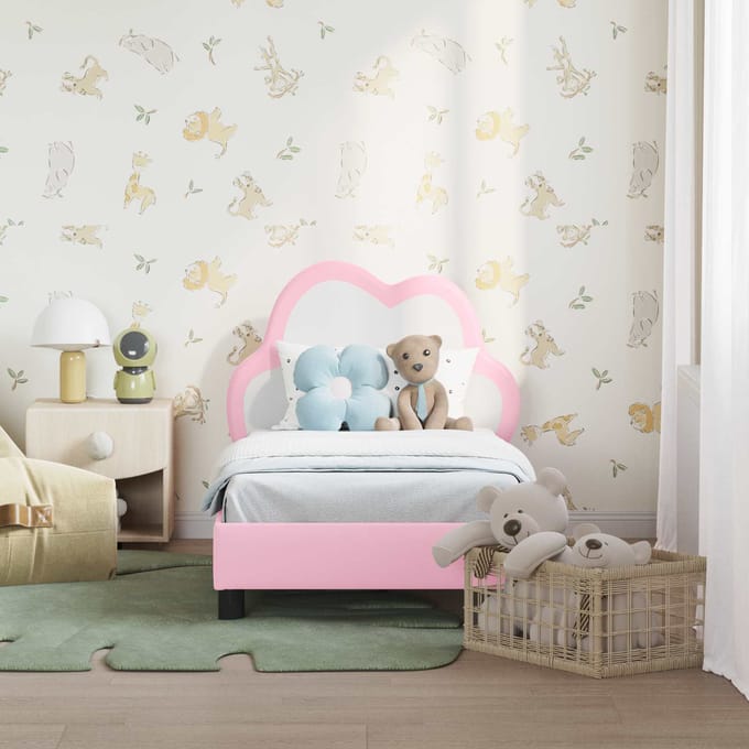 vidaXL - Peuterbedframe - met - hoofdboard - Roze - 70 - x - 140 - cm - PU