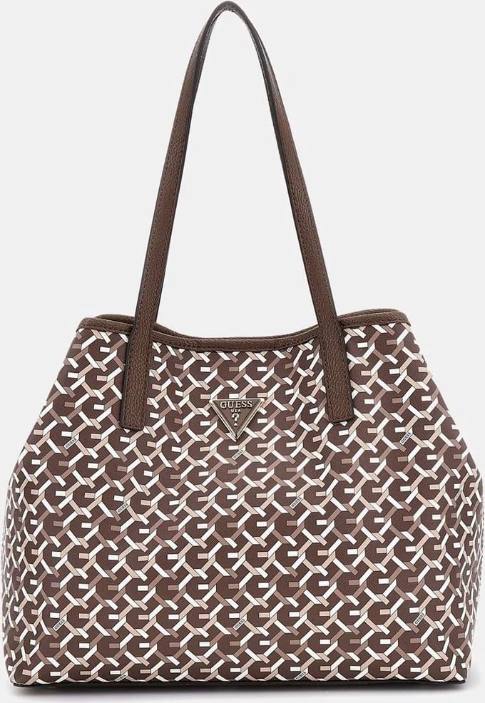 GUESS Schoudertas Vikky II Tote Bag Brown Multi Logo Donkerbruin
