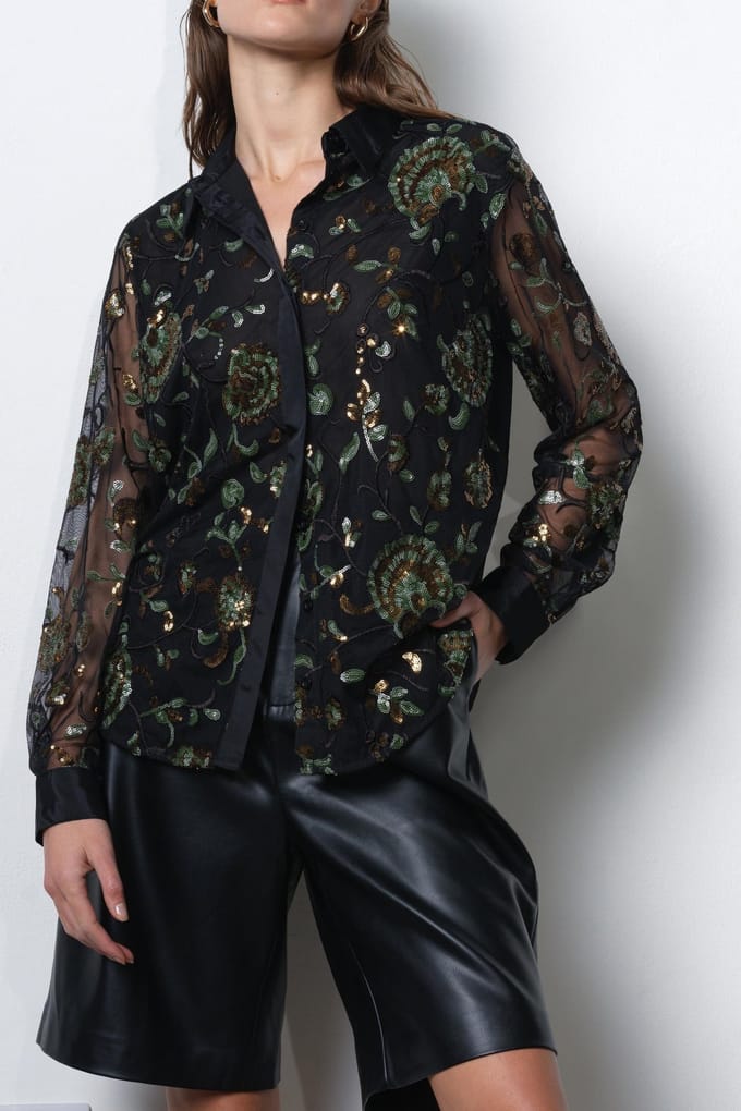French Connection Roshene Sequin Shirt Black Sequin Multi Größe: 8 | Longsleeves Outlet | Damen | Schwarz