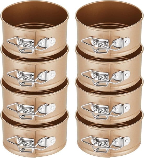 Set van 8 Mini Springvormen Rond - Kleine Cheesecake Bakvormen met Losse Bodem - Antiaanbak - 10cm