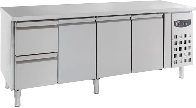 Combisteel Koelwerkbank - 553L - 3 Deuren + 2 Laden - +2°C/+8°C - Geforceerd - 2230x700x850mm
