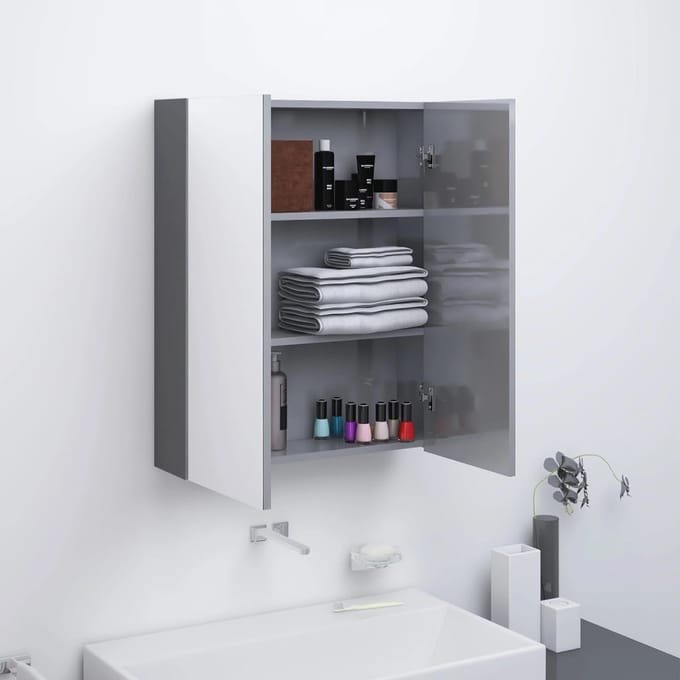 vidaXL - Badkamerkast - met - spiegel - 60x15x75 - cm - MDF - glanzend - grijs