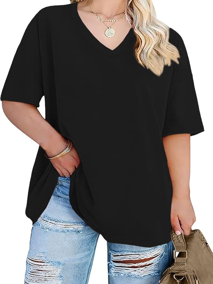 Grote maten korte mouwen V-hals plus size shirt zomer basic losse tops