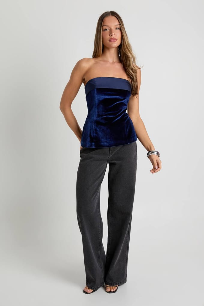 boohoo Dames Omgeslagen fluwelen bandeautop | Navy | Maat: 6