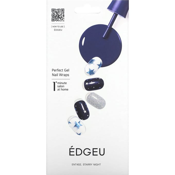Edgeu, Perfect Gel Nail Wrap, ENT 402 Nuit Étoilée, set de 19 pièces white