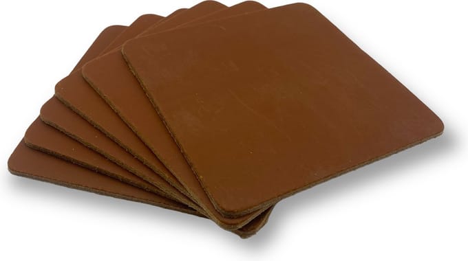 Onderzetters leer cognac - set van 6 stuks
