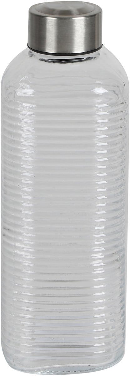 Urban Living Waterfles/drinkfles Vertigo - glas - transparant - met RVS dop - 1000 ml