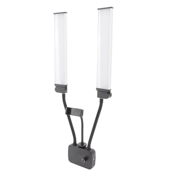 LED Vullicht 3200K tot 5600K Dubbele Armen Helderheid Verstelbaar USB met Telefoonhouder Video EU Plug white