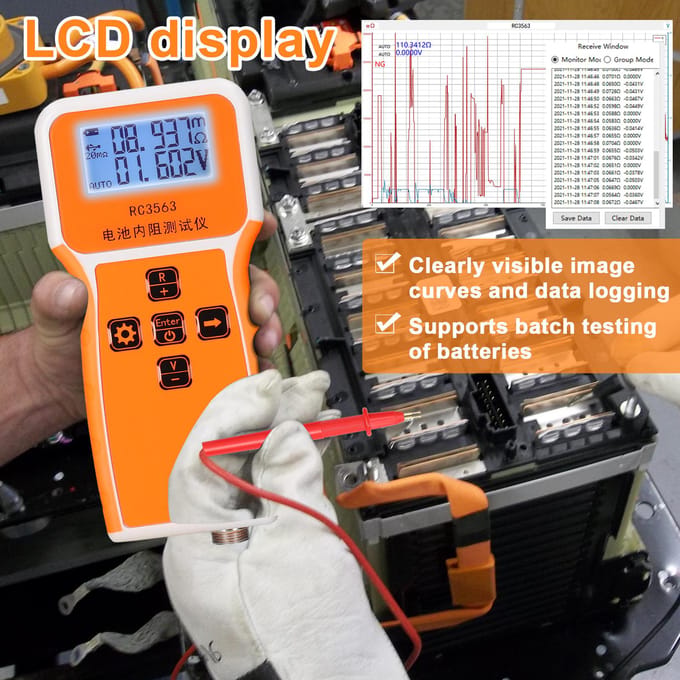 RC3563 200 Ohm 100V Handheld Draagbare Batterij Interne Weerstand Spanningstester 3-cijferig Display Tester & Probe zwart