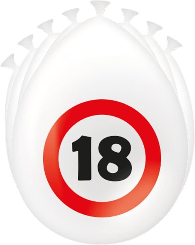 Ballonnen | 8 stuks | Thema: Verkeersbord | Leeftijd: 18 | Kleur: Wit
