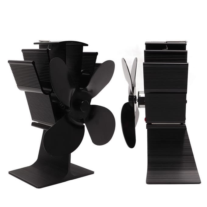 Hitteaangedreven Haardventilator 4 Bladen Aluminiumlegering Kachelventilator Hittebestendig Zwart Eco black