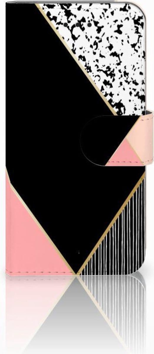 Apple iPhone X | Xs Book Case Zwart Roze Vormen