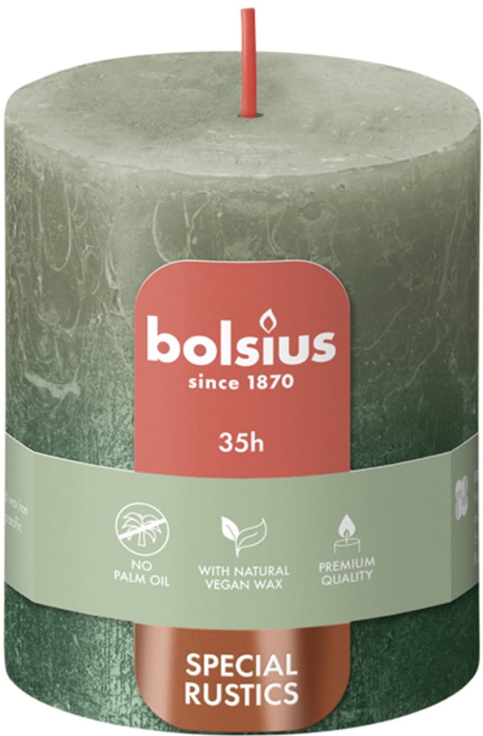 Bolsius - Rustiek stompkaars - Fading metallic - 80/68 - 1 Stuk - Fresh Olive + Metallic Green