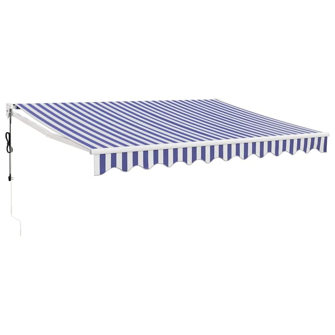 vidaXL - Uitschuifbare - luifel - Blauw - en - Wit - met - Witte - Frame - 3,5 - x - 2,5 - m