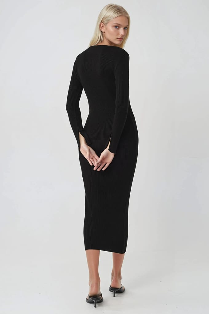 V-Hals Textured Maxi Tricot Jurk met Split
