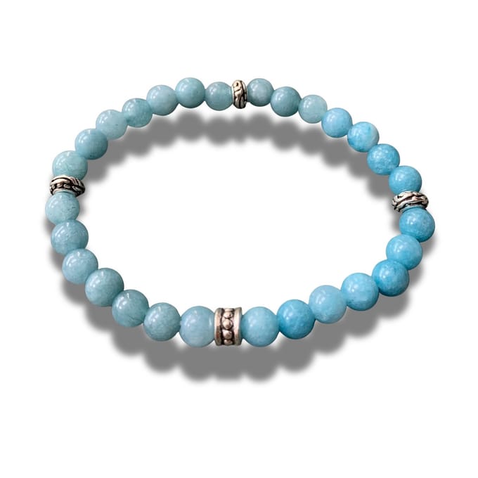 Armband - natuursteen - Chalcedoon - zilverkleurige elementen - 6 mm 18,5 cm