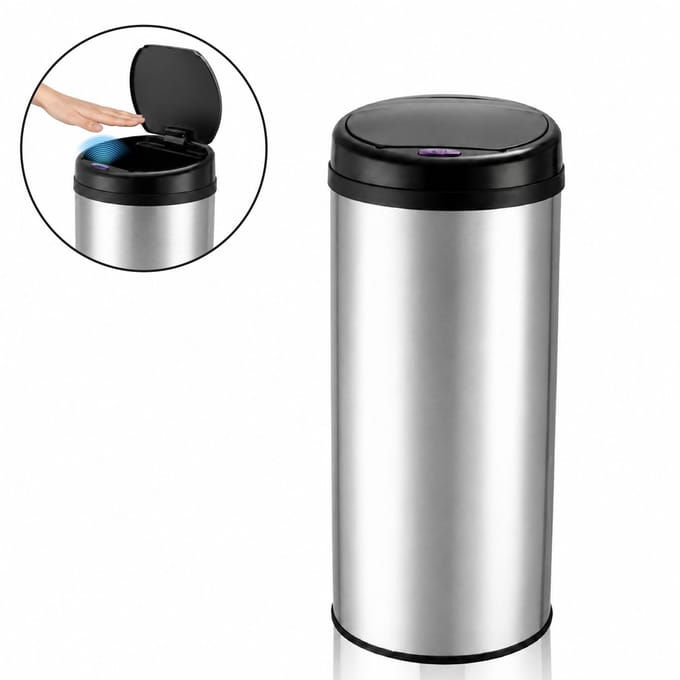 ADSafety Prullenbak met Sensor - 50 Liter - Ronde Afvalbak RVS - Vuilnisbak - Soft Close Deksel - Zilver