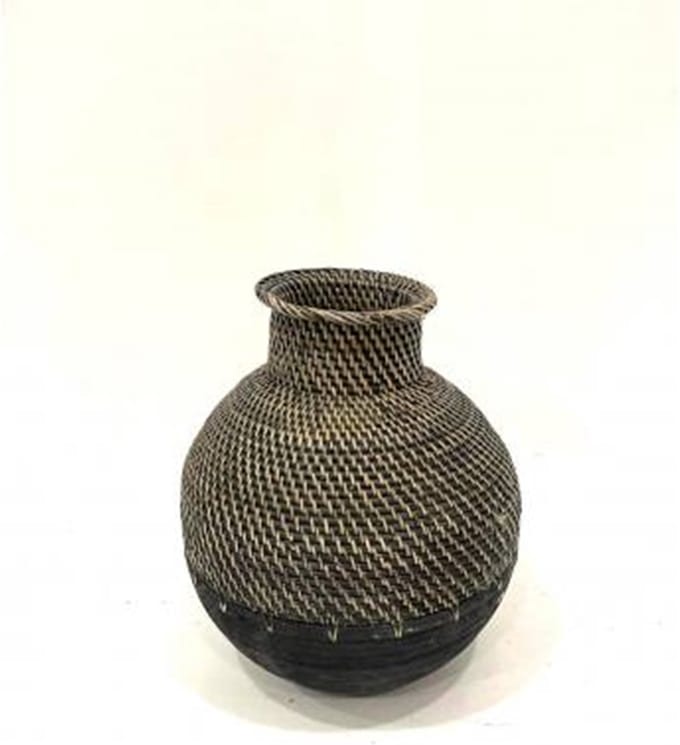 Vase rattan/wood L H48cm