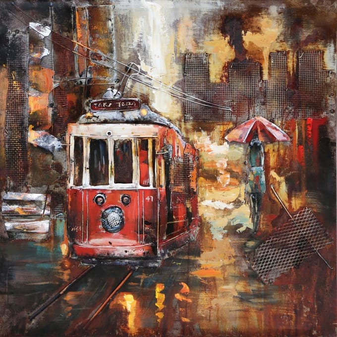 Schilderij Metaal 3D Tram