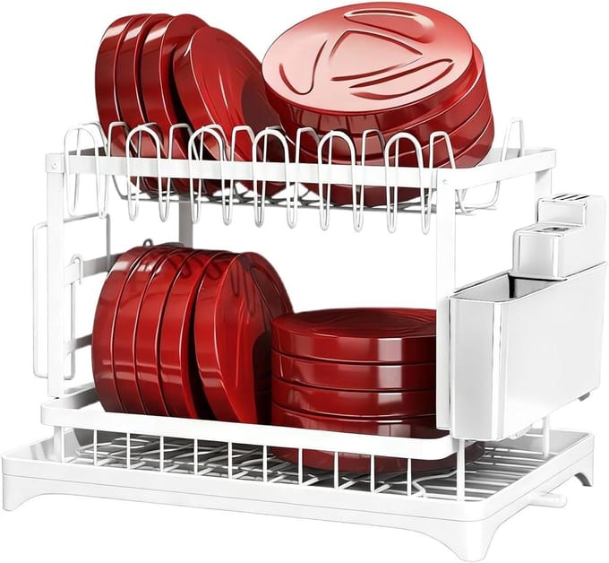 Afwas Droogrek - Keuken Organizer - Vaat Drogen - Roestbestendig Metaal - 31 cm Breed - Wit