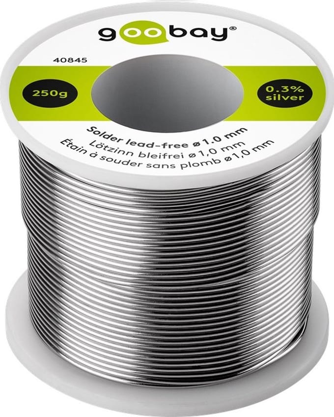 Goobay Tools Loodvrij soldeertin, ø 1,0 mm, 250 g, samenstelling: 0,3 % zilver, 0,7 % koper, 99 % tin, vloeimiddelaandeel: 2,5 %, smeltpunt 217 °C